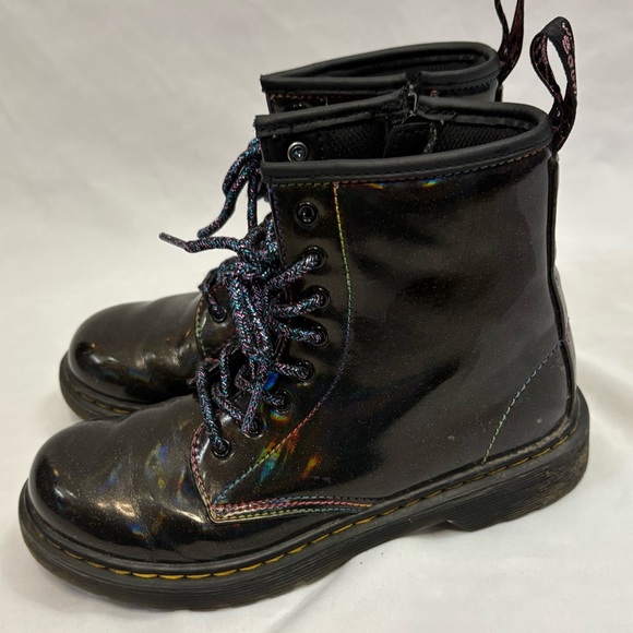 Dr Martens 1460 Sparkle Iridescent Rainbow Black Patent Leather Boots Side Zip - Picture 5 of 12